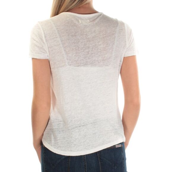 NWT MAISON JULES Womens Ivory Beaded Short Sleeve Jewel Neck Top Size: XS